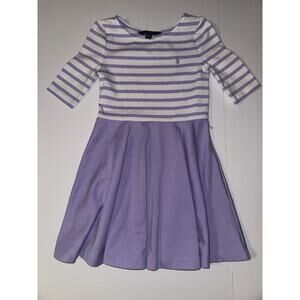 Polo Ralph Lauren Girls 6X Purple Striped Fit Flare Dress Pony